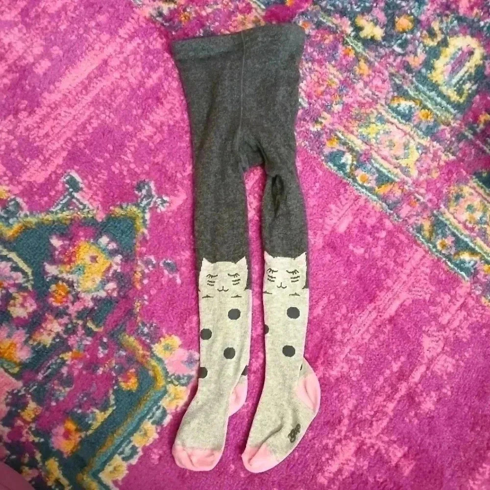 Gap Gray Cat Kitten Socks Tights Girls Toddlers 18-24 Months